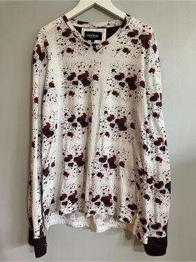 MACCOO White Tee with Red and Black Graphic Accents